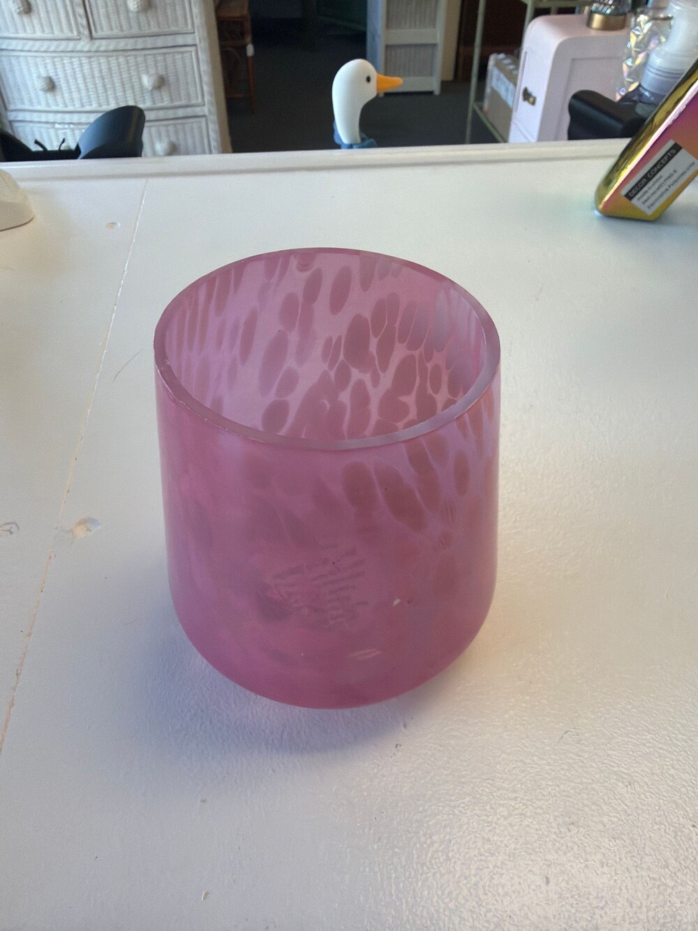 Pink Frosted Glass Vase with Spotted Pattern